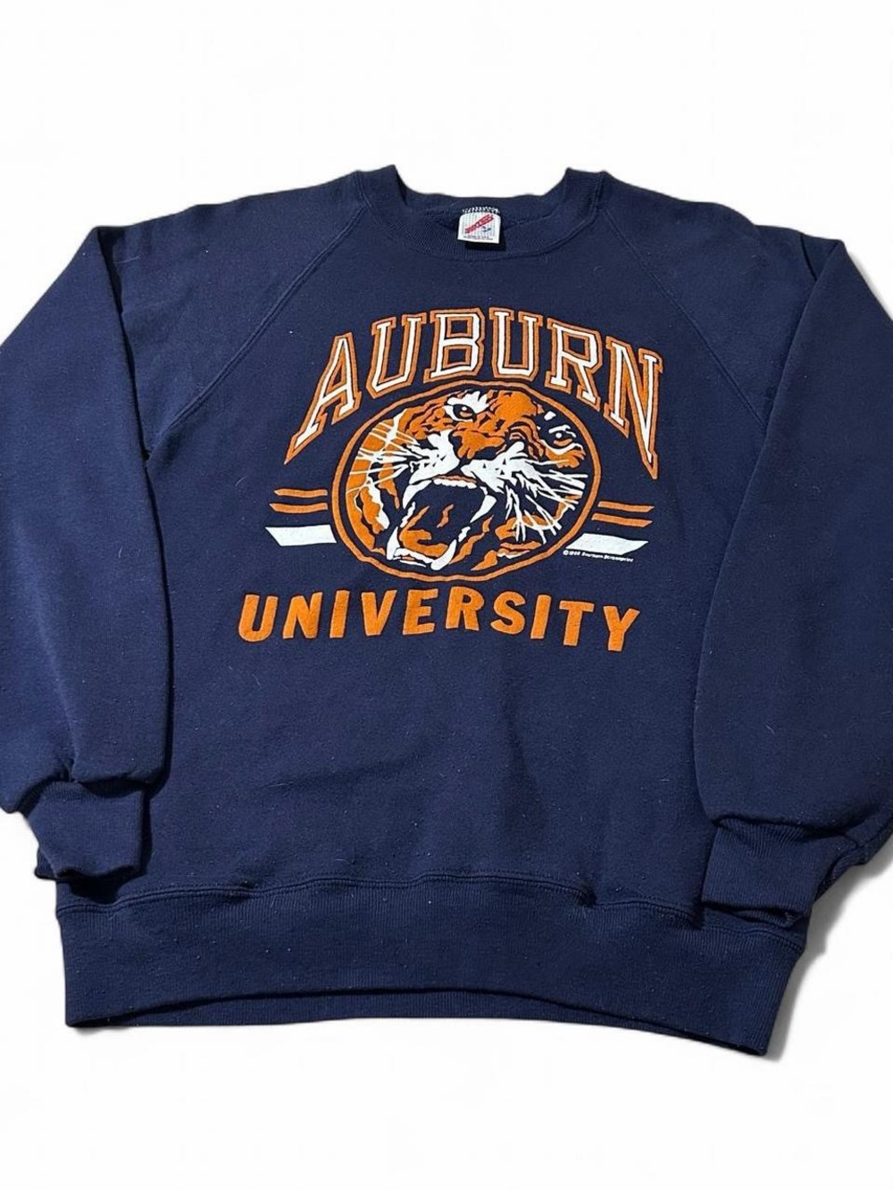 Jerzees Navy Crewneck Sweatshirt with Orange and White Auburn Graphic
